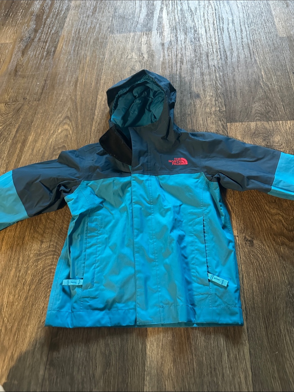The North Face Kids' Teal and Dark Gray Waterproof Jacket